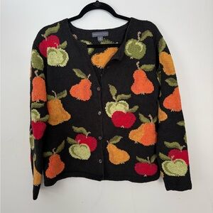 Northern Isles Fruit Apple Pear Button Down HandKnit Cardigan Sweater Vintage M